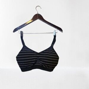 Hofish Womens Black Nursing Bra Pinstripe Black Maternity XL